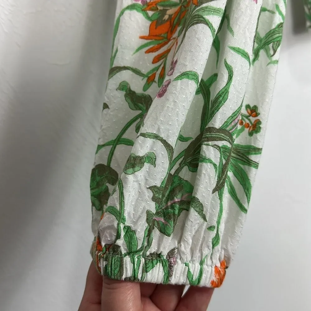 ANTHROPOLOGIE Cascais Tropical Floral Bird Off The Shoulder Puff Sleeve Top XS
